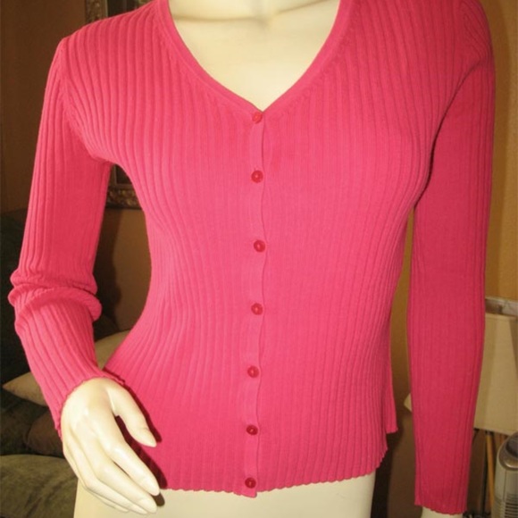 Vintage Y2K 90s Express Cardigan Sweater V-Neck Button Up Long Sleeve Neon Pink - Picture 2 of 9